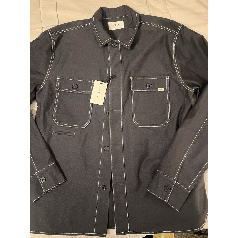 P&Co Mens Gray/Black Work Overshirt Jacket Size Large